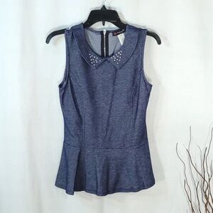 Denim Look Embellished Peplum Top